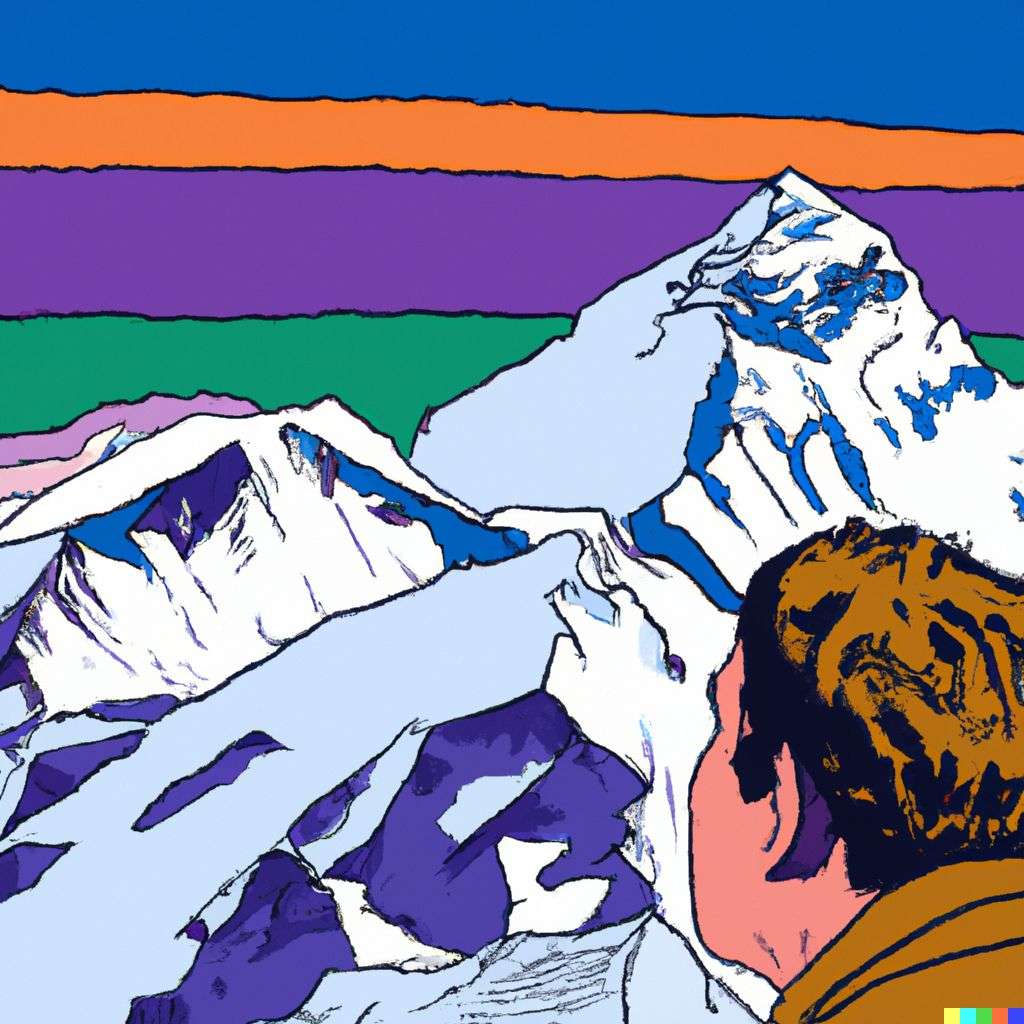 someone gazing at Mount Everest, pop art
